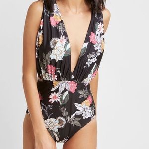ModCloth Bathing Suit One Piece Black Floral